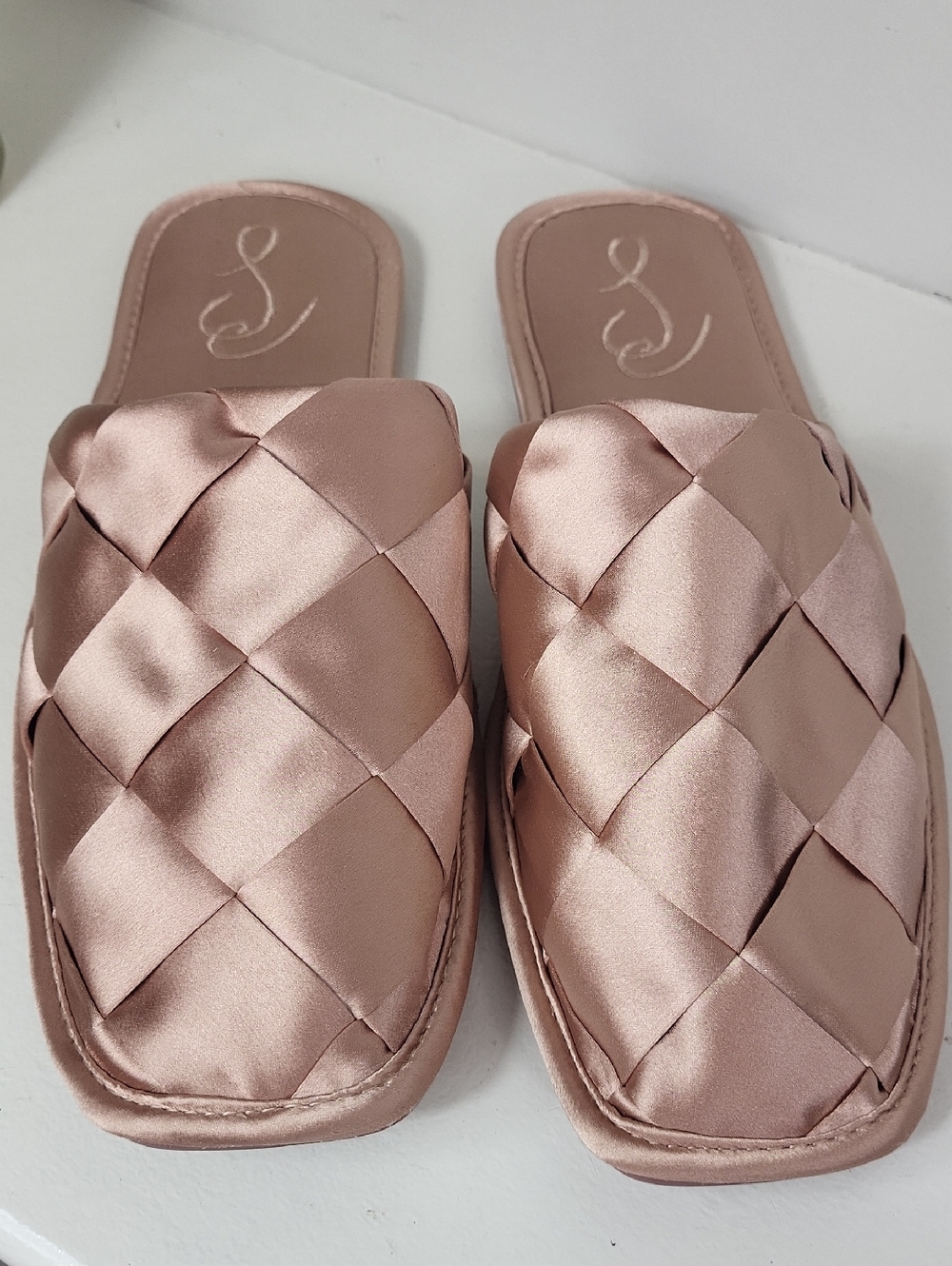 Sam Edelman Woven Satin Slide Sandals - Nude Blush. Size 9